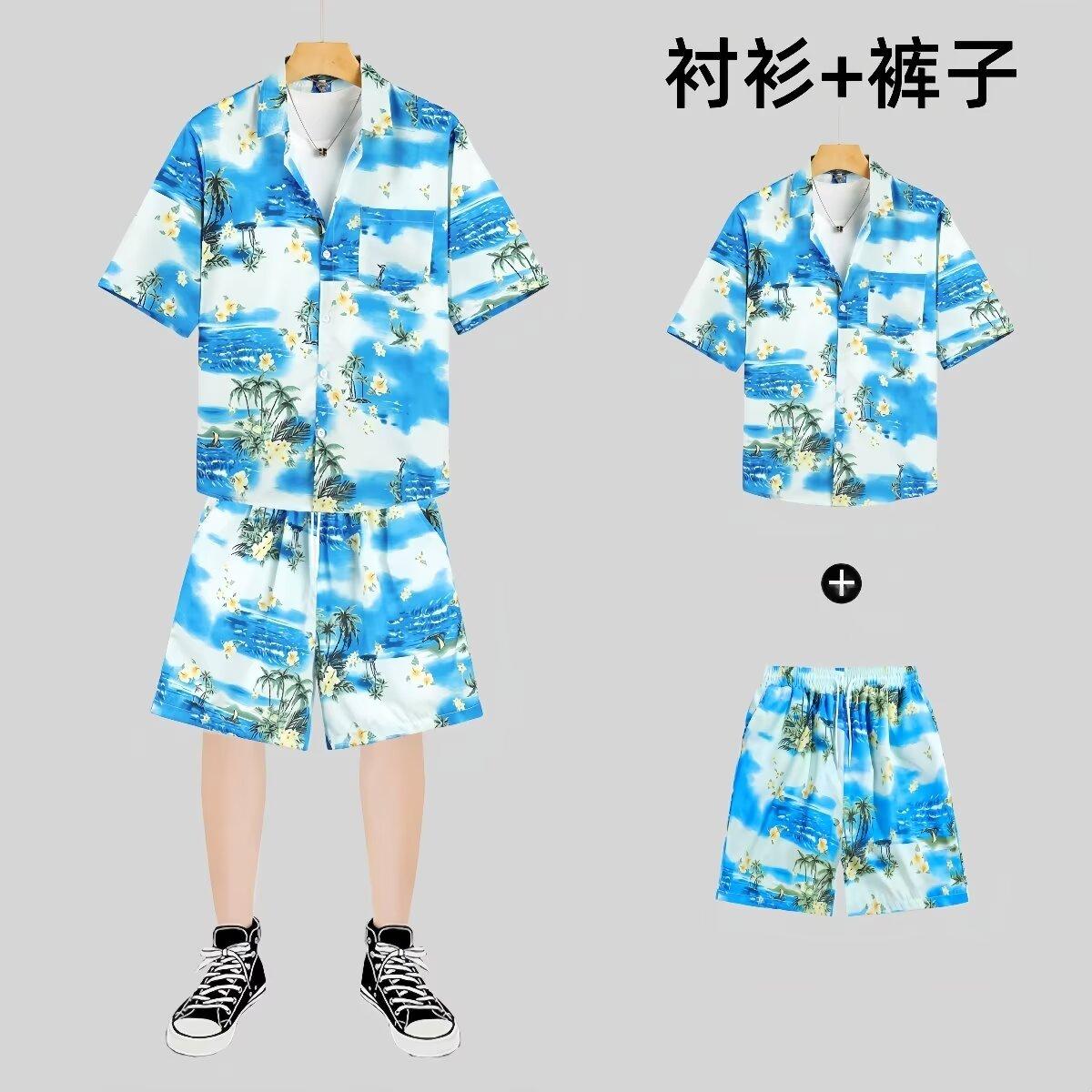 美式潮牌印花套装新款宽松大码 男女装五分袖衬衫2506款一P33元图片