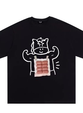 WELLDONE TRACK*26SS美式潮牌健身牛牛印花重磅宽松纯棉短袖t恤