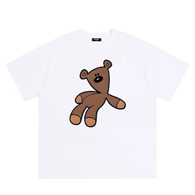 WELLDONE TRACK*26SS美式潮牌搞怪小熊印花重磅宽松纯棉短袖t恤