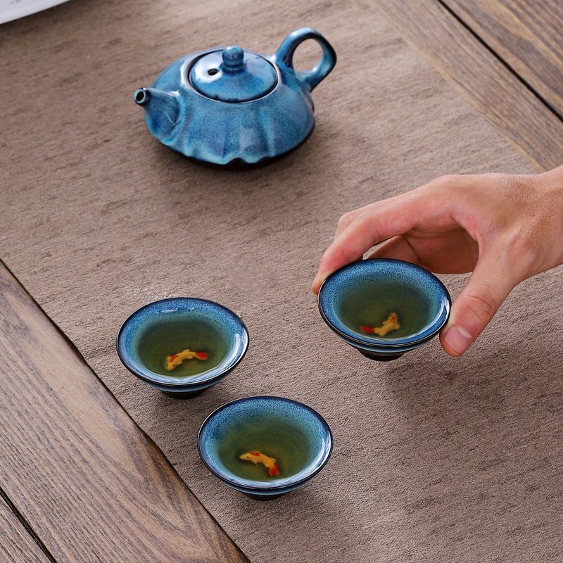 哥窑功夫茶具茶壶茶杯户外露营一壶三杯套装便携式泡茶整套伴手礼
