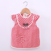 洋气公主儿童吃饭衣婴儿围兜饭兜 短袖 宝宝罩衣女纯棉防水夏季 薄款