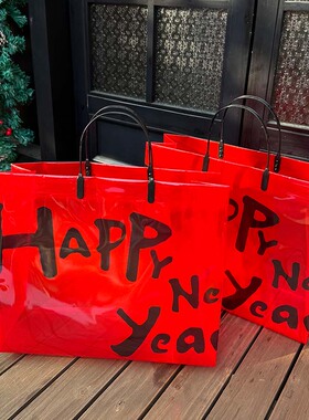 新年红色礼袋服装店手提袋节日伴手礼塑料送礼包装礼品袋购物袋子