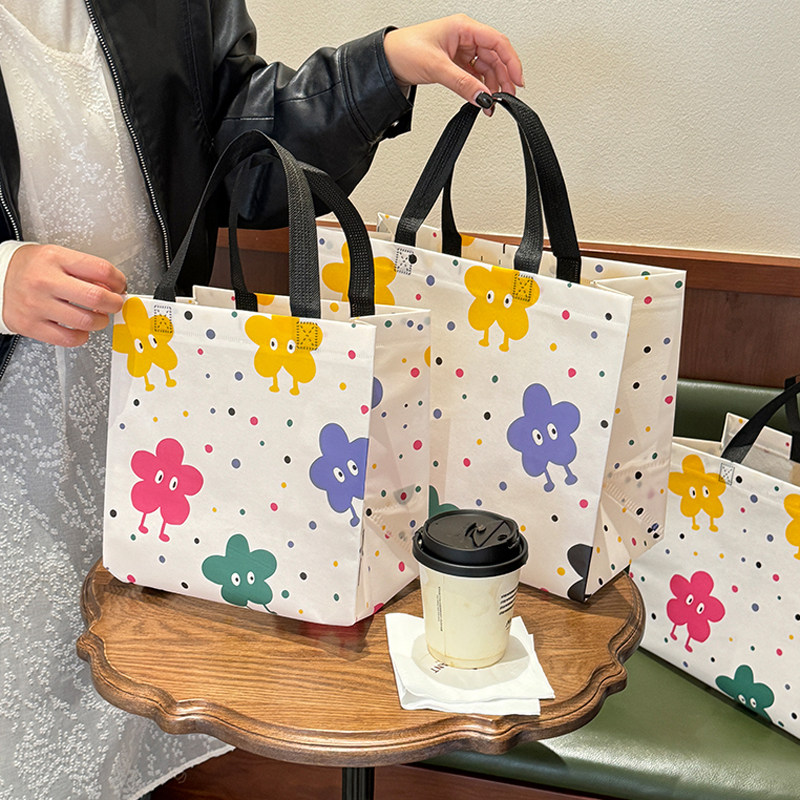 服装店手提袋彩虹豆无纺布礼品包装礼袋购物卡通袋子衣服打包袋