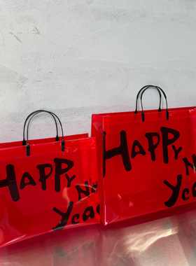 New Year红色透明手提袋服装店礼物节日礼品袋防水收纳袋大容量