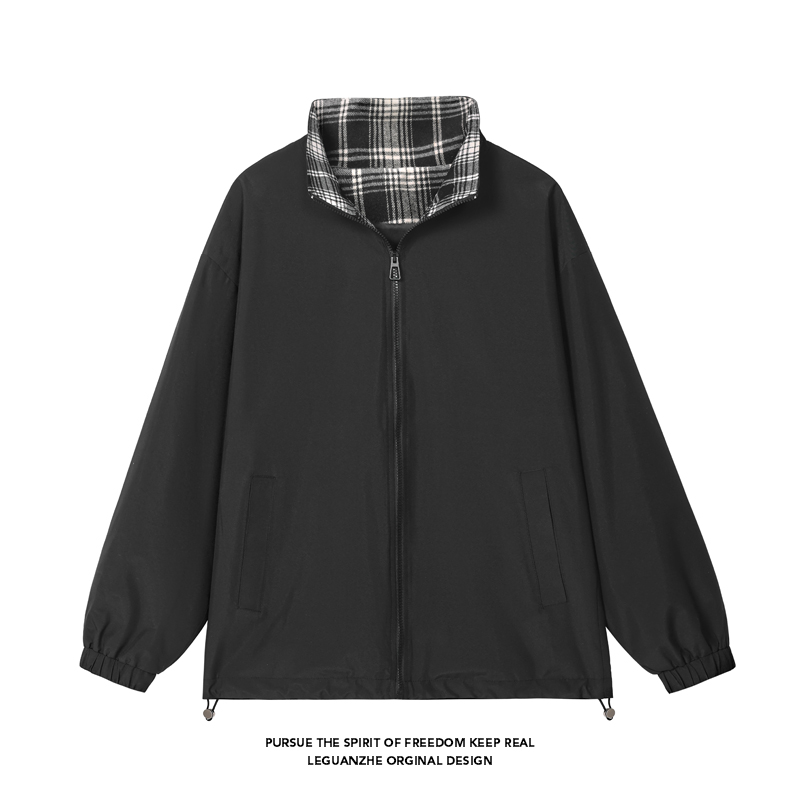 2025新款潮牌宽松立领格子夹克外套