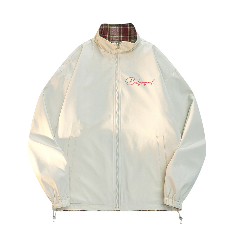 BLACKSOAG 美式复古格子双面立领春季夹克春秋情侣外套