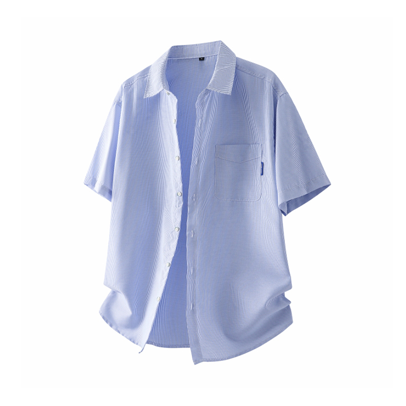 夏季新款条纹短袖衬衫男仕潮流宽松休闲外套