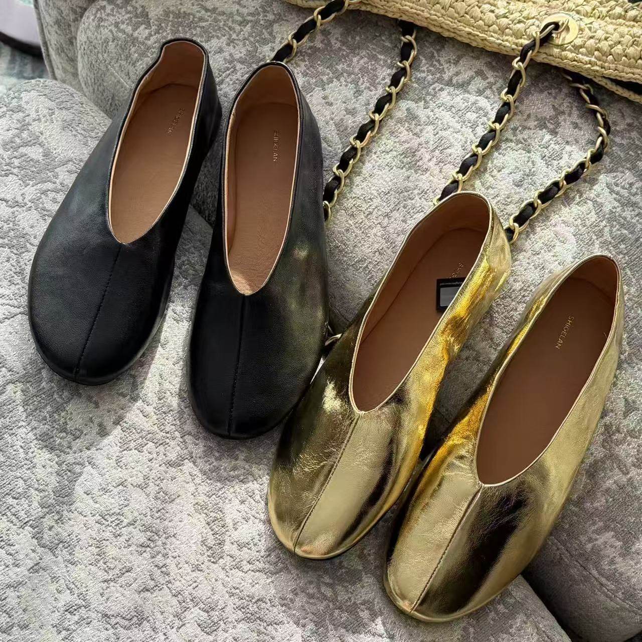 诗歌兰女鞋2026年新款真皮一脚蹬芭蕾鞋女平底单鞋圆头舒适休闲鞋,女鞋,时尚芭蕾鞋,淘宝优惠券,粉丝福利购,淘宝优惠卷