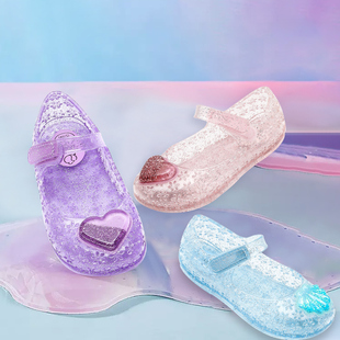 SEEKING MOUSE夏季梦幻公主水晶鞋香香女童凉鞋透气桃心公主鞋