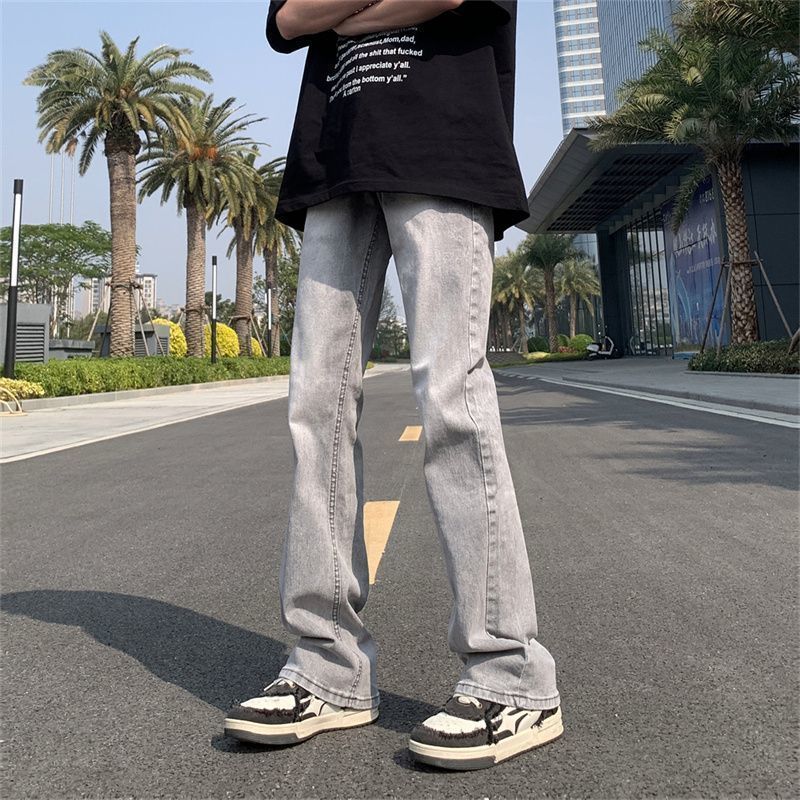 烟灰色美式潮牌高街宽松直筒长裤