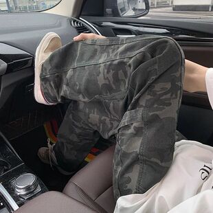 cleanfit迷彩工装裤男款夏季美式复古vibe伐木裤子直筒微喇牛仔裤