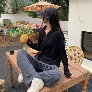 外套 防晒衣女夏季 薄款 冰丝透气防紫外线长袖 拉链连帽宽松上衣开衫