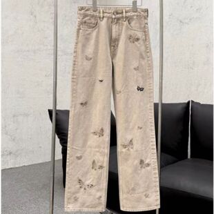 重工刺绣时尚直筒牛仔裤男款欧洲站痞帅新款欧货宽松百搭裤子潮