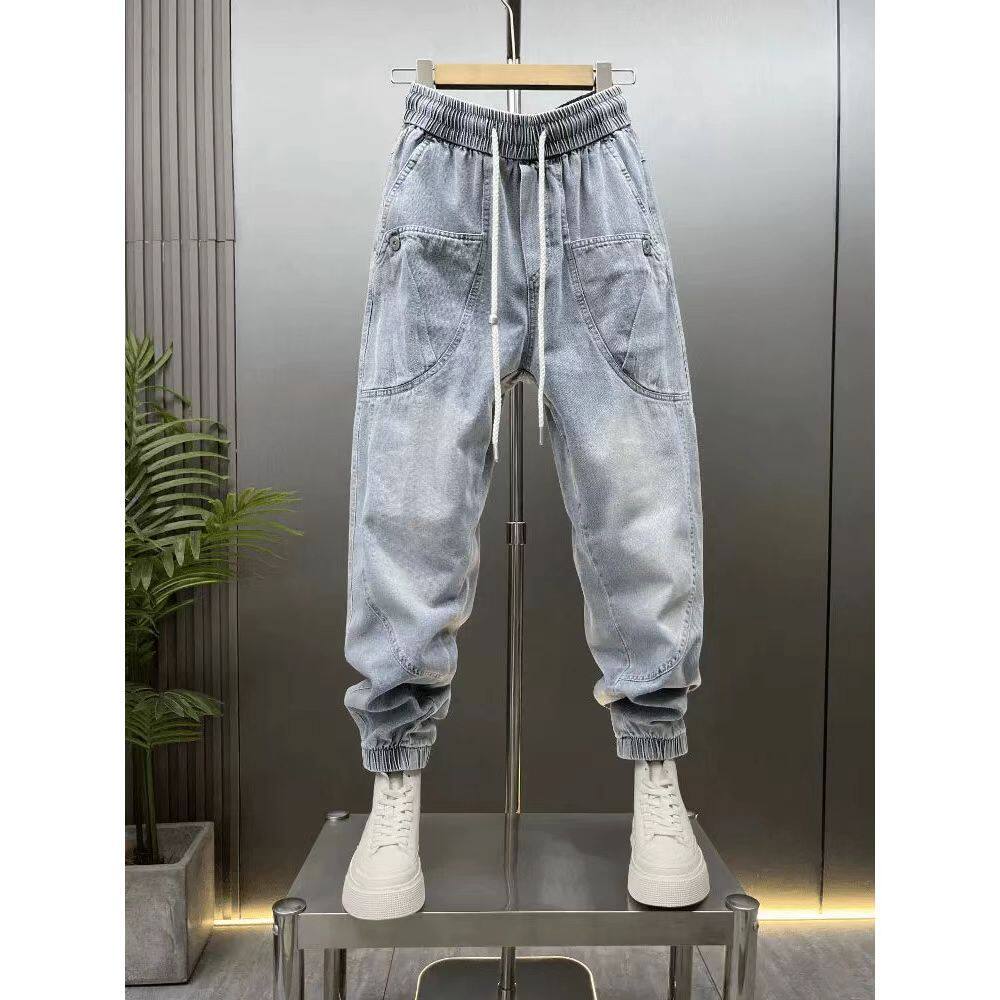 潮牌韩版束脚牛仔裤男士哈伦时尚休闲九分小脚裤宽松束脚潮流长裤