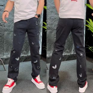 潮流ins时尚刺绣牛仔裤男小众设计感裤子美式高街潮牌休闲长裤