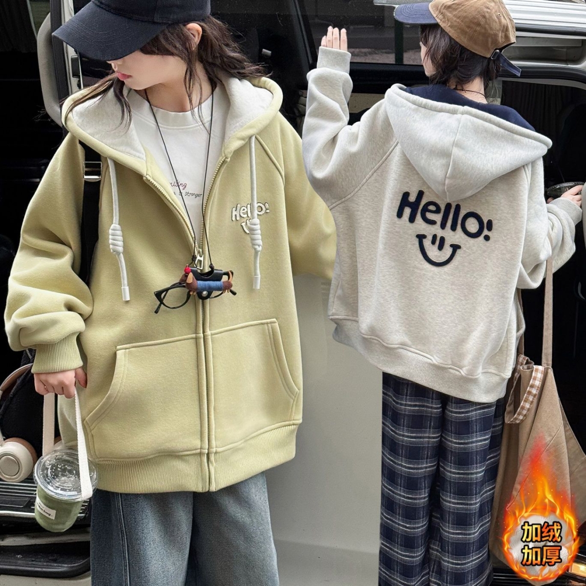 女童外套秋冬2025新款洋气休闲上衣女大童加绒加厚连帽卫衣棒球服