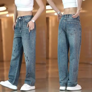 夏季 男士 新款 宽松男裤 子 美式 潮牌痞帅百搭直筒裤 高街刺绣牛仔裤