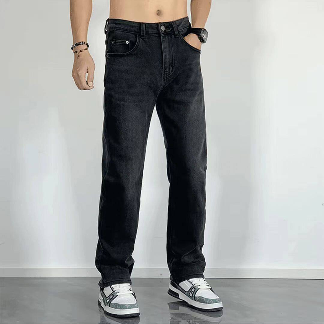 潮牌美式牛仔裤男时尚帅气小脚裤新款椰子树刺绣复古长裤