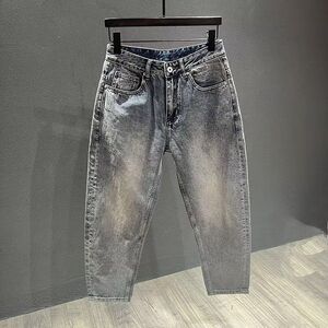 日系休闲旧蓝色痞帅九分牛仔裤男2025小个子高端宽松直筒锥形哈伦