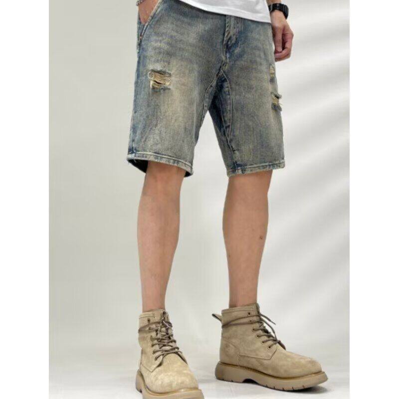 美式高街复古水洗牛仔短裤男直筒宽松大码潮牌vibe港风五分裤夏季