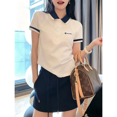 短款时尚翻领polo衫短袖t恤女