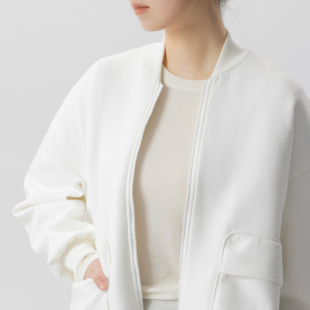 350克空气层设计BDNZOY棒球领卫衣外套女2025春季 大口袋廓形上衣