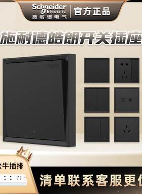 施耐德开关插单双控开关面板座家用多孔插座黑色五孔皓朗深空灰