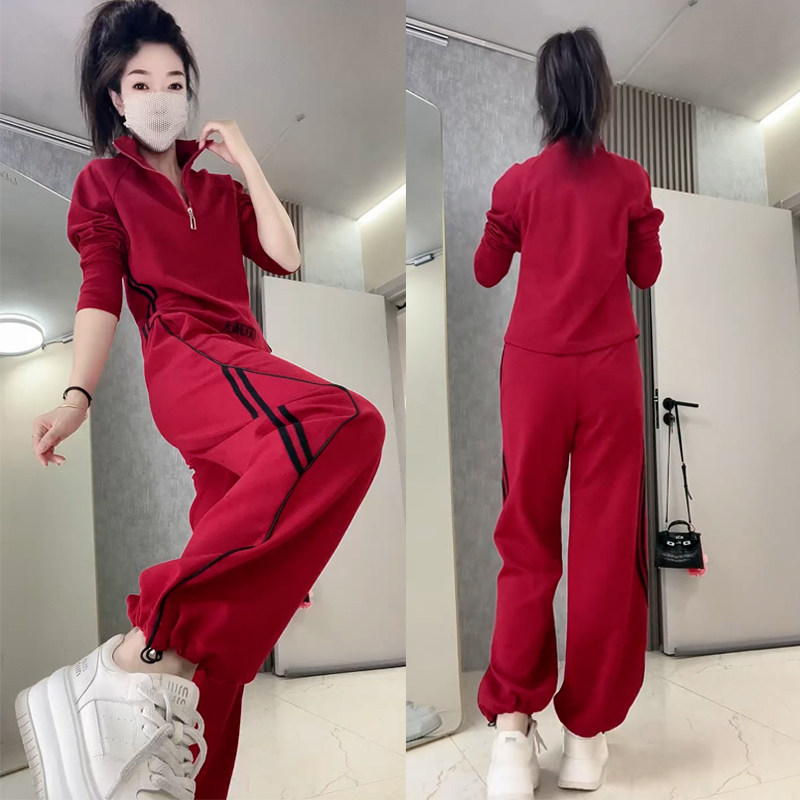2026春秋季新款半拉链卫衣撞色长裤两件套女修身休闲运动风套装潮,女装/女士精品,时尚套装,淘宝优惠券,粉丝福利购,淘宝优惠卷