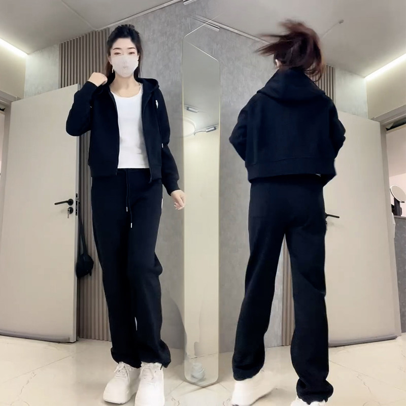 休闲运动套装女2026春秋季新款时尚百搭开衫连帽外套束脚裤两件套
