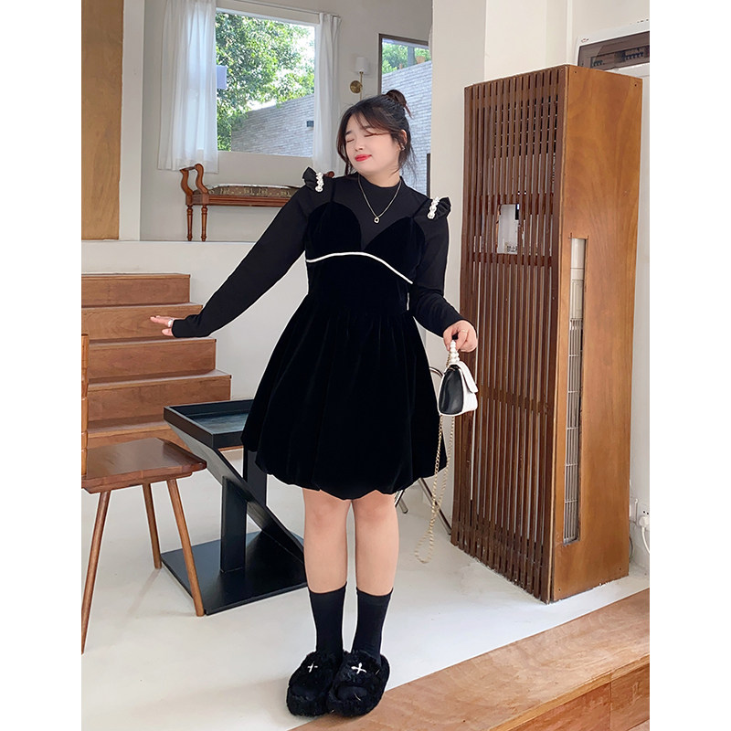 大码女装秋冬装新款胖妹妹显瘦针织上衣吊带裙两件套胖mm套装