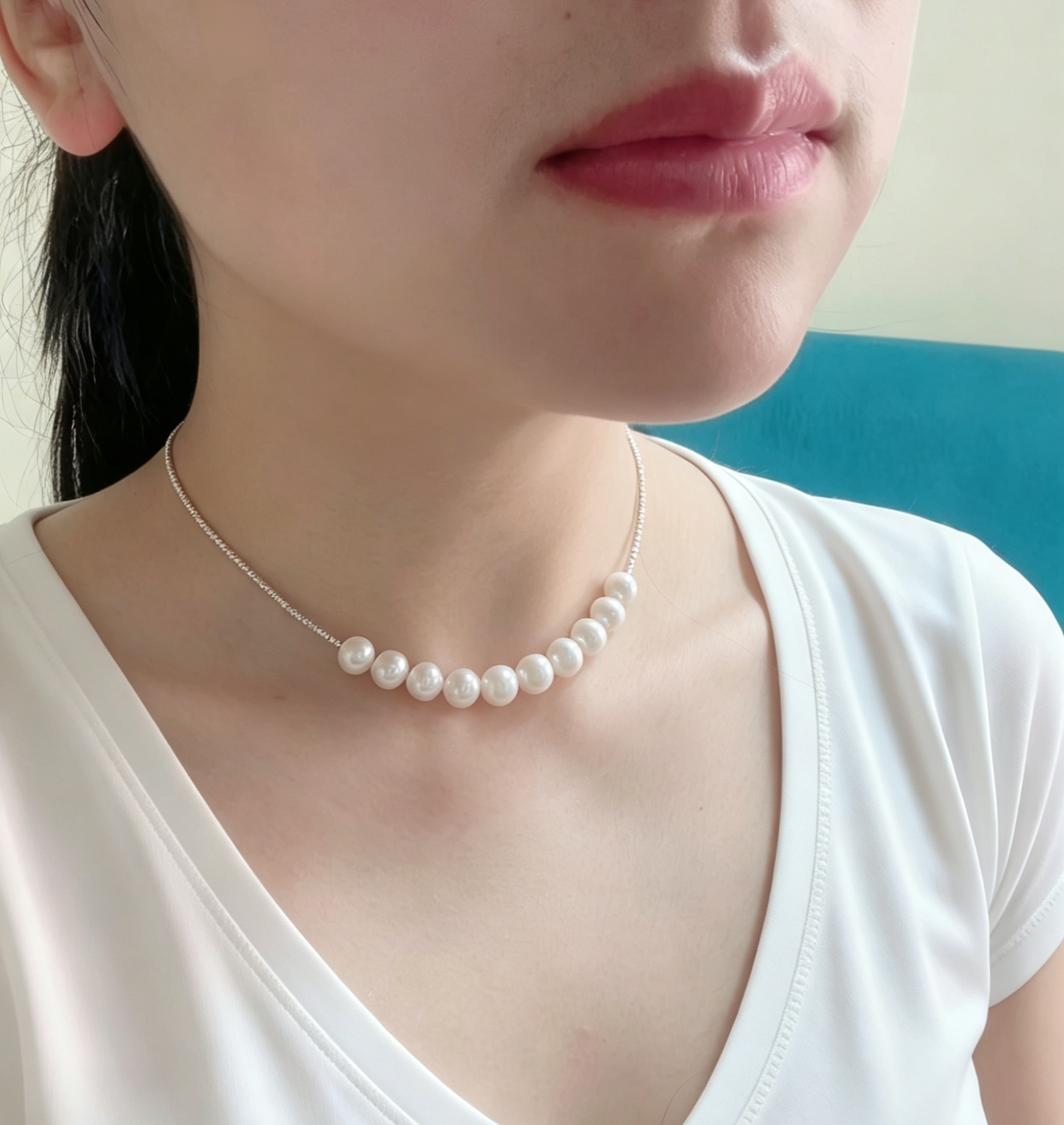s925纯银碎银子珍珠项链女日韩版简约轻奢小众设计锁骨链疤痕项链