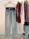 新款 春季 休闲拖地长裤 高腰宽松直筒2024显瘦浅蓝色牛仔裤 裤 子