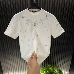 欧洲站男装新款夏季轻奢潮牌流星满钻圆领短袖休闲百搭半袖T恤衫