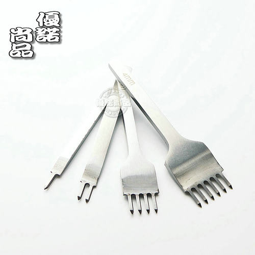 皮具手缝白钢菱斩4MM间距DIY手缝皮革皮具菱斩打孔器4件套工具