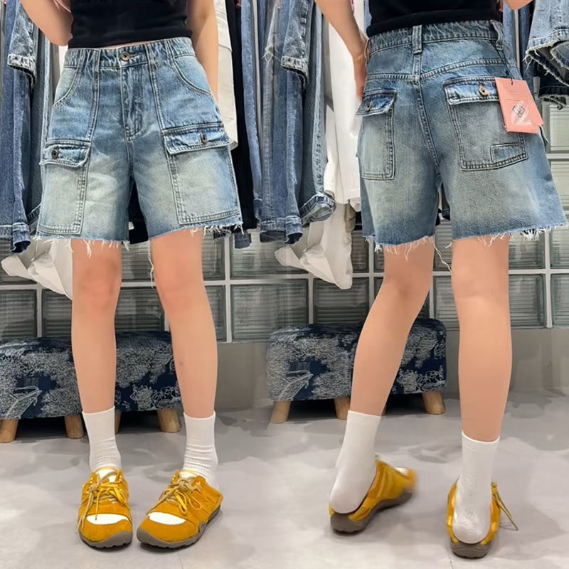 weisu唯速57516夏新款欧货口袋设计五分裤水洗毛边洋气牛仔短裤女