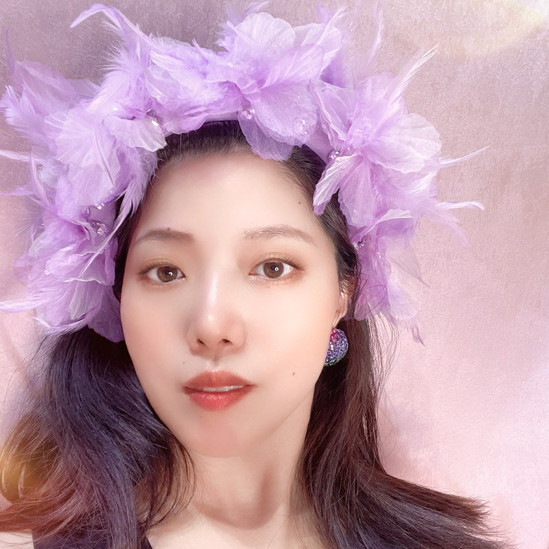 发箍高颅顶镶钻紫色羽毛原创仙美