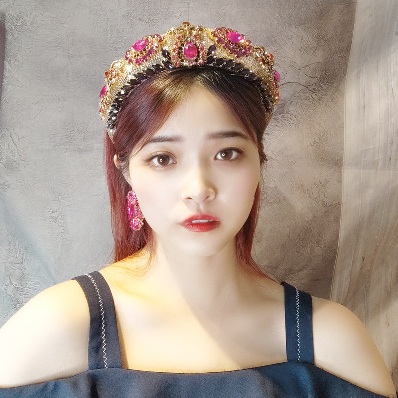 原创手工复古发饰金色人鱼姬水晶发箍女高级感镶钻发卡轻奢高颅顶