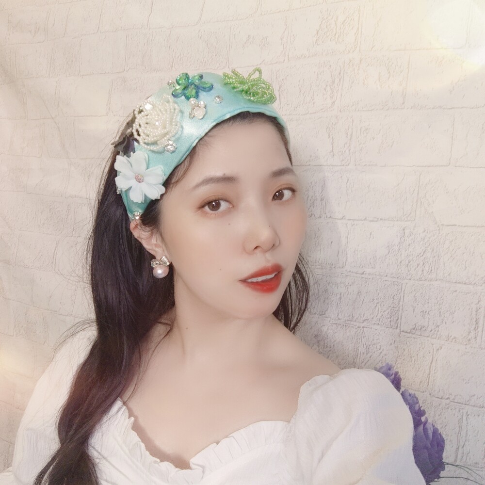 原创花色缎面水晶发箍女高级宽边