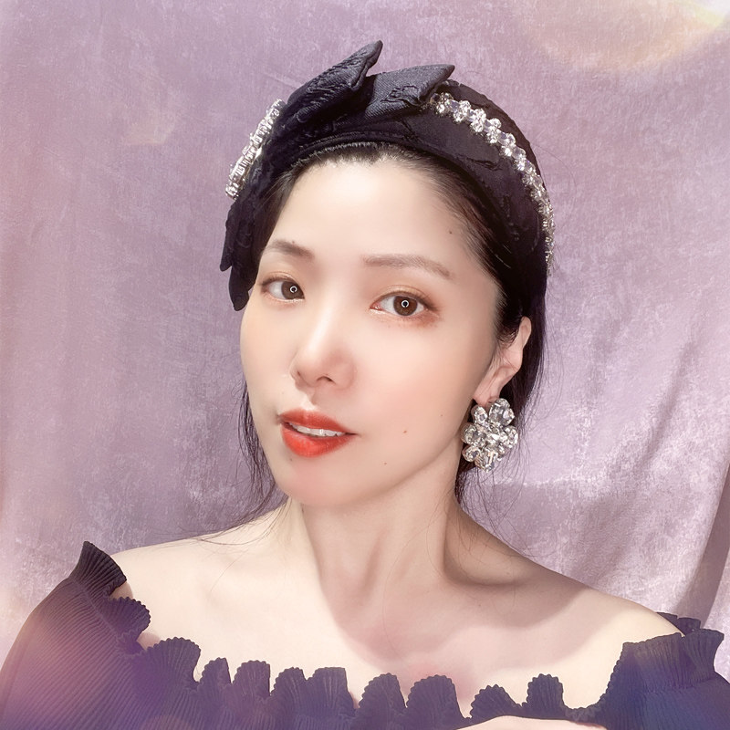 发卡发箍原创设计玫红镶钻蝴蝶结