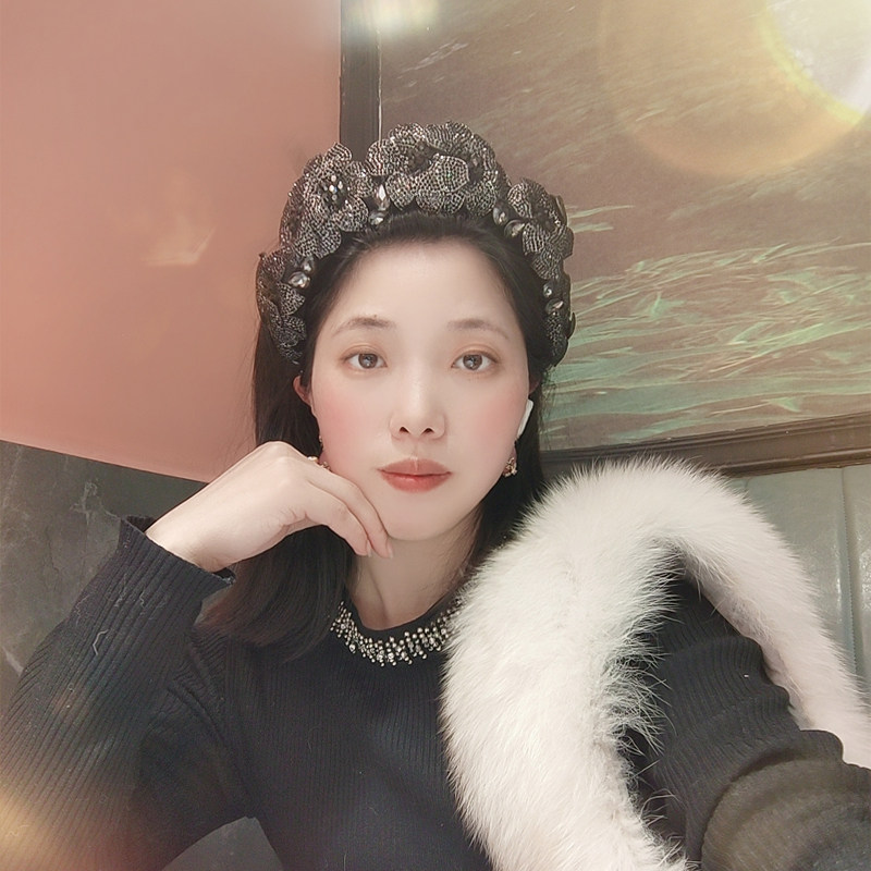 发卡复古黑色双花镶钻头箍水钻