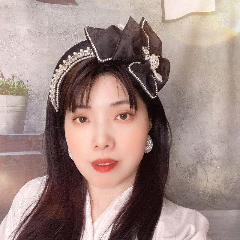 复古粉色蝴蝶结发箍加高带齿发卡
