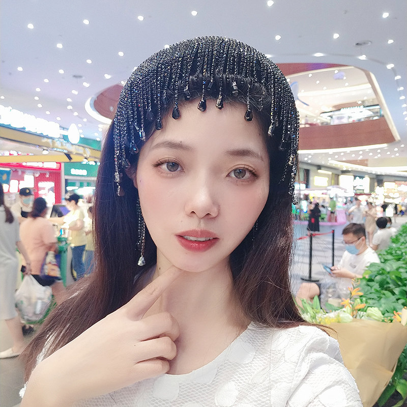 发箍水钻海绵黑色流苏