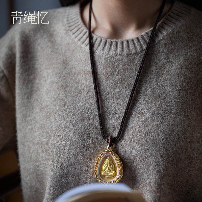 纯手工设计款固定套头挂绳翡翠佛牌项链挂绳黄金玉坠蜜蜡吊坠挂绳