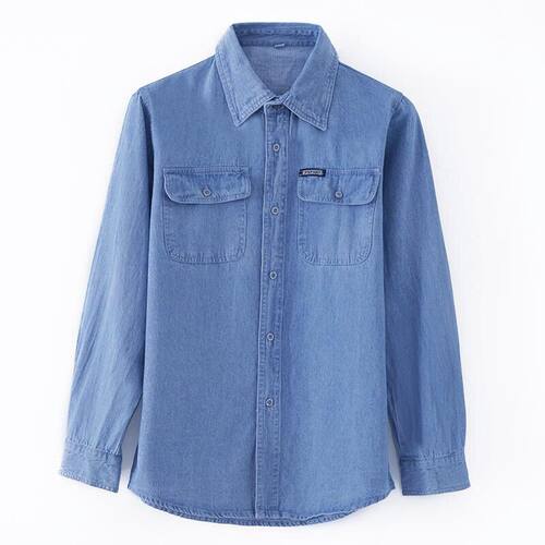 纯棉牛仔衬衫工作服耐磨防嗮长袖