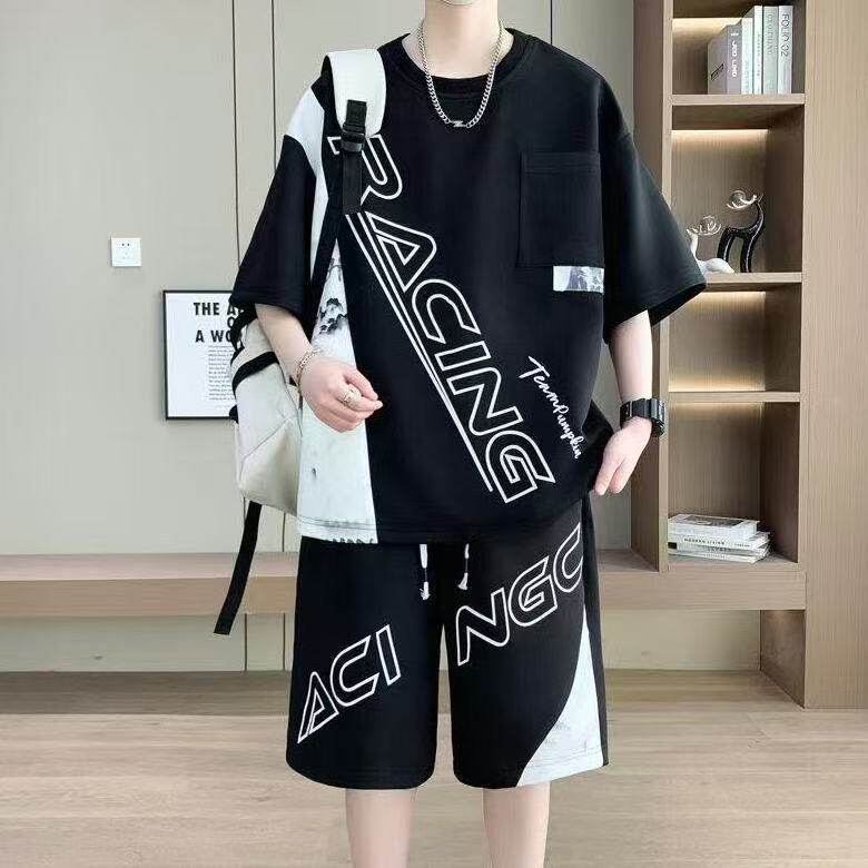 80-300斤运动套装男夏季新款休闲短袖短裤一整套加肥加大码两件套