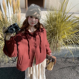 P235 连帽双面羊绒羊毛大衣外套双面呢w398 K359 现货首发