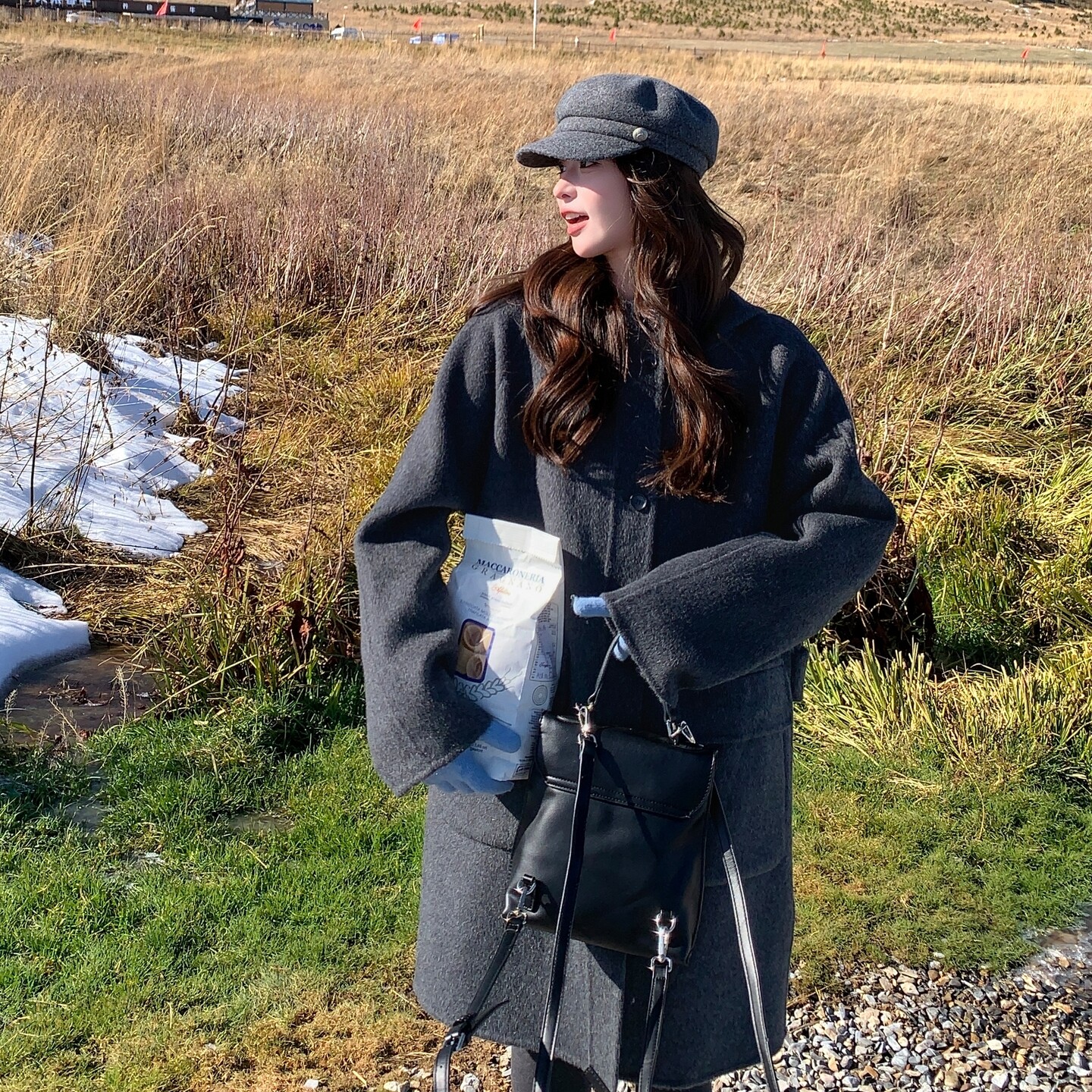 现货/韩系连帽大口袋长款双面呢羊绒大衣2C233-857-P385-K579