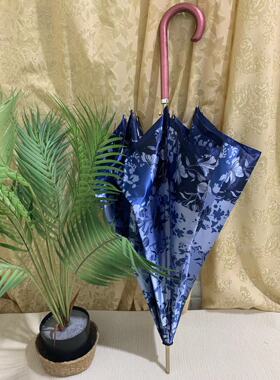 高货捡漏殿堂级紫金PU手柄直骨长柄伞大花沙丁布防晒晴雨伞复古伞