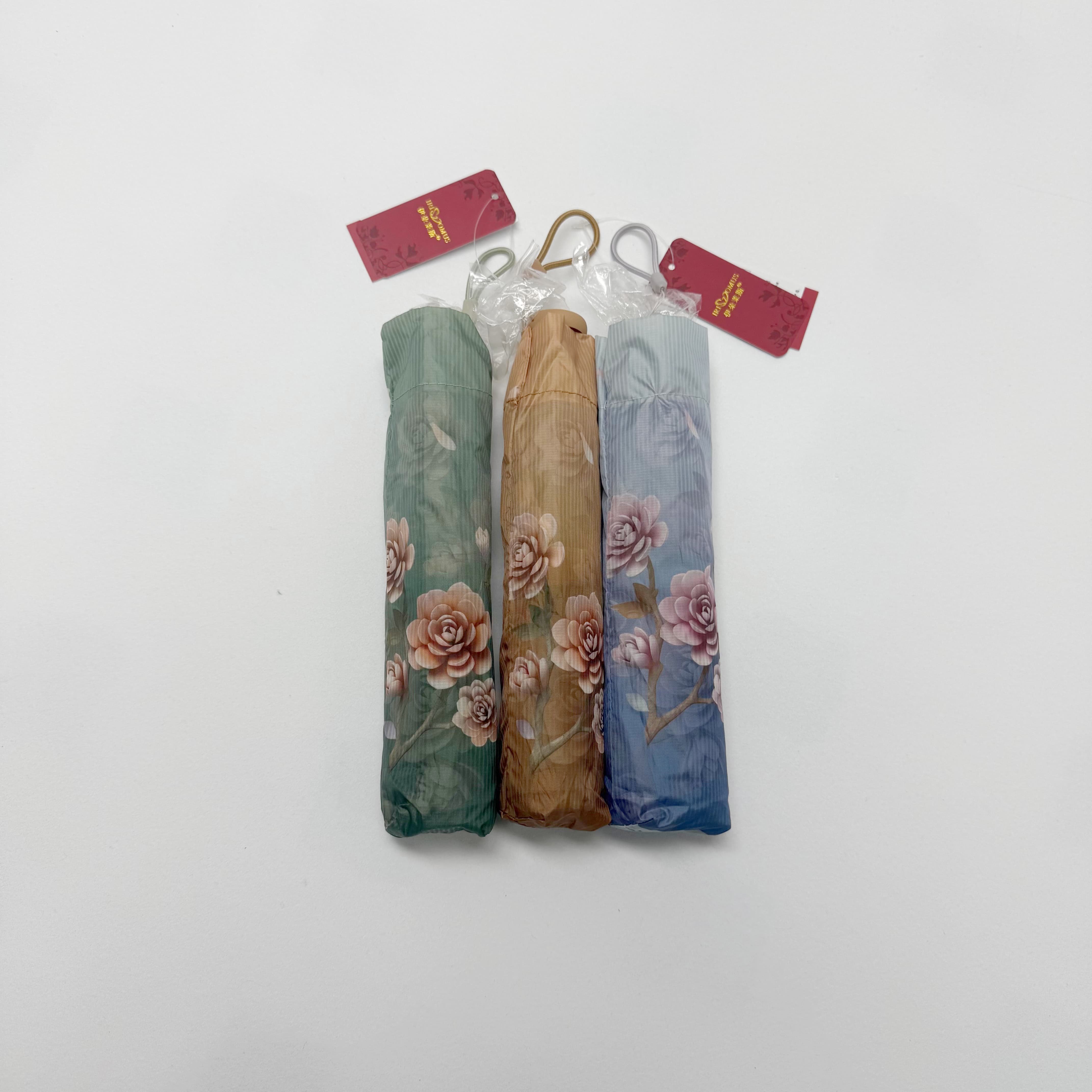 超轻便携三折伞 文艺花卉印花晴雨伞 手动折叠防紫外线遮阳伞