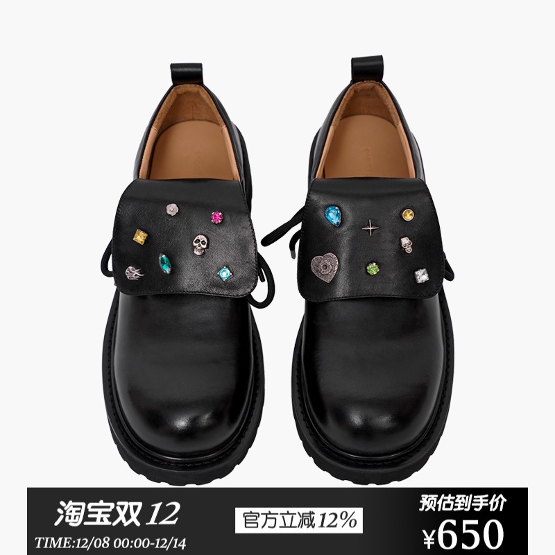 钻面皮鞋五金德比鞋百搭